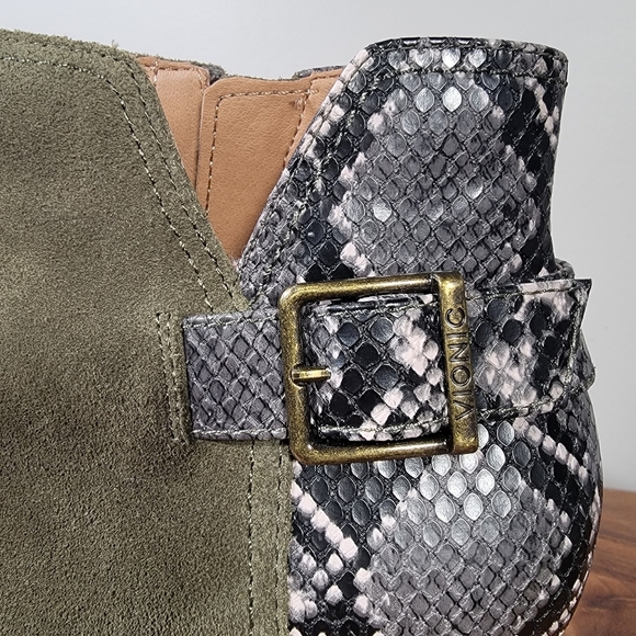 Vionic Naomi Snakeskin Olive Suede Ankle Boots Size 8 Green - Picture 3 of 14
